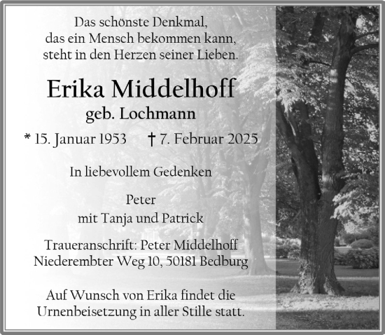 Anzeige von Frika Middelhoff von  Werbepost 