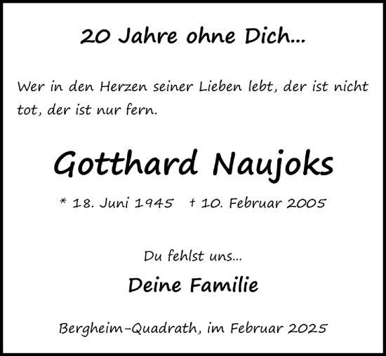 Anzeige von Gotthard Naujoks von  Werbepost 