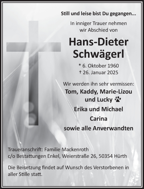Anzeige von Hans-Dieter Schwägerl von  Wochenende 