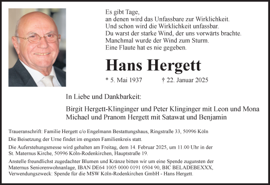 Anzeige von Hans Hergett von Kölner Stadt-Anzeiger / Kölnische Rundschau / Express