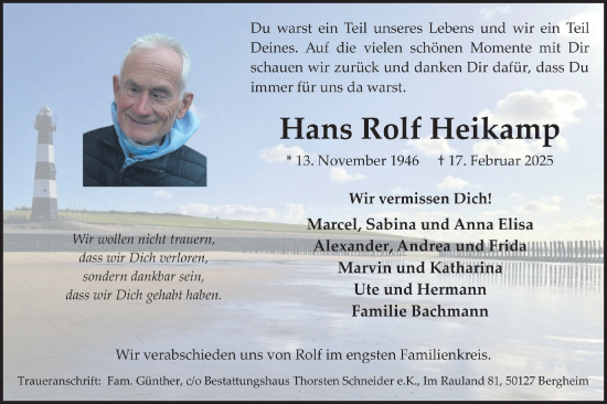 Anzeige von Hans Rolf Heikamp von  Werbepost 