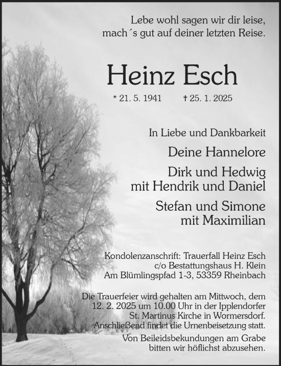 Anzeige von Heinz Esch von  Schaufenster/Blickpunkt 