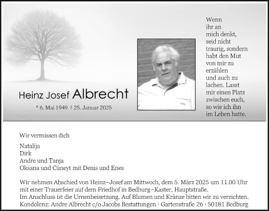 Anzeige von Heinz Josef Albrecht von  Werbepost 