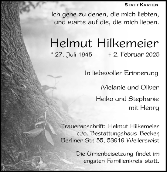 Anzeige von Helmut Hilkemeier von  Blickpunkt Euskirchen 