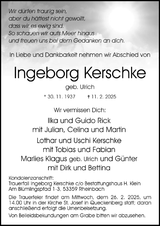 Anzeige von Ingeborg Kerschke von  Schaufenster/Blickpunkt 