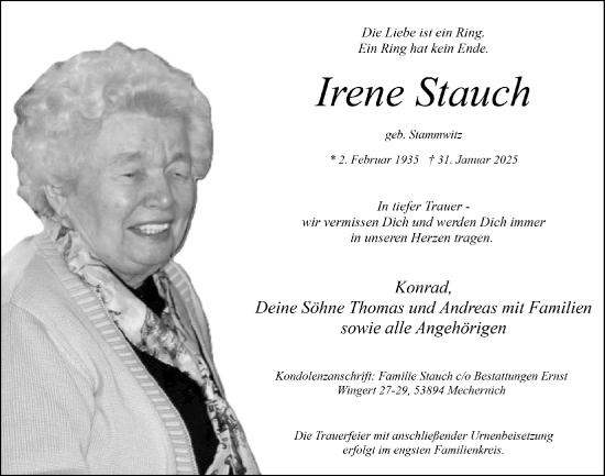 Anzeige von Irene Stauch von  Blickpunkt Euskirchen 