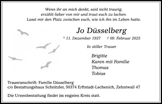 Anzeige von Jo Düsselberg von  Werbepost 