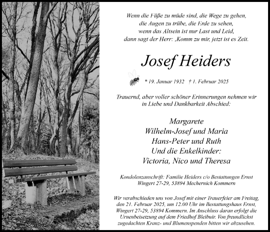 Anzeige von Josef Heiders von  Blickpunkt Euskirchen 