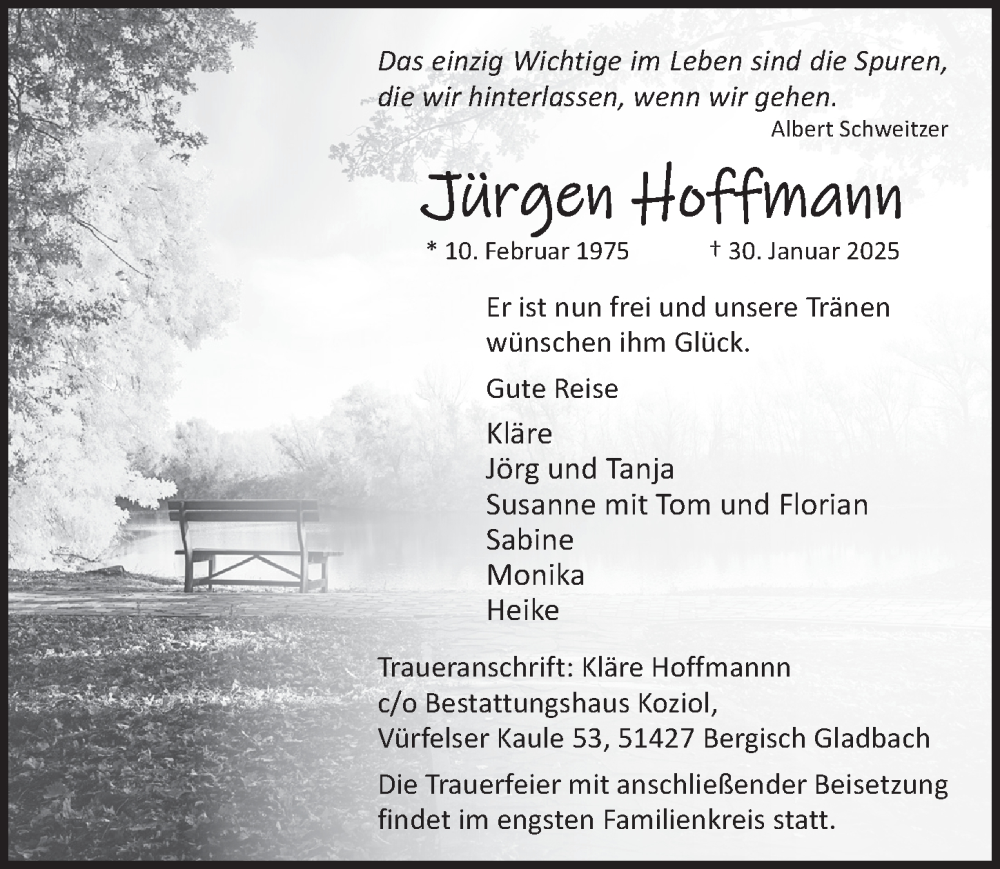  Traueranzeige für Jürgen Hoffmann vom 07.02.2025 aus  Bergisches Handelsblatt 