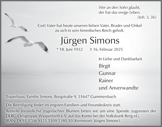 Anzeige von Jürgen Simons von  Anzeigen Echo 