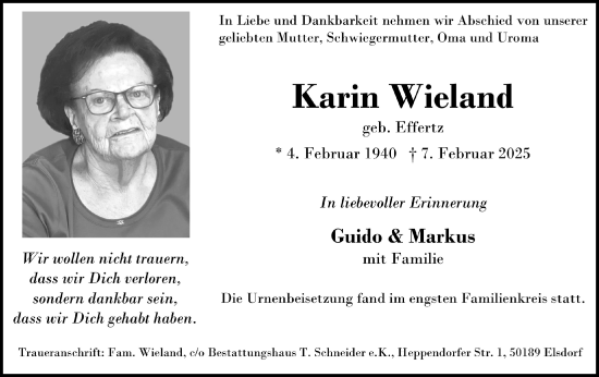 Anzeige von Karin Wieland von  Werbepost 