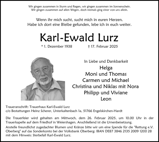 Anzeige von Karl-Ewald Lurz von  Anzeigen Echo 