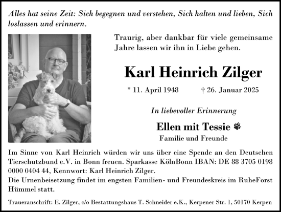 Anzeige von Karl Heinrich Zilger von  Werbepost 