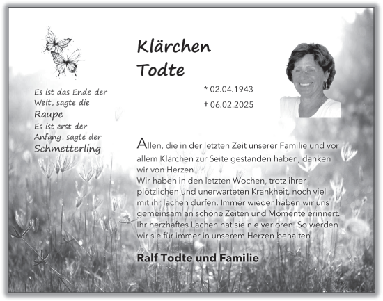 Anzeige von Klärchen Todte von  Werbepost 