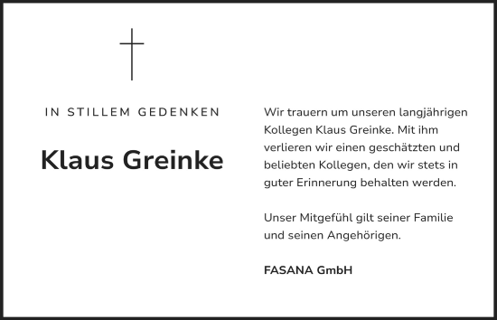 Anzeige von Klaus Greinke von  Blickpunkt Euskirchen 
