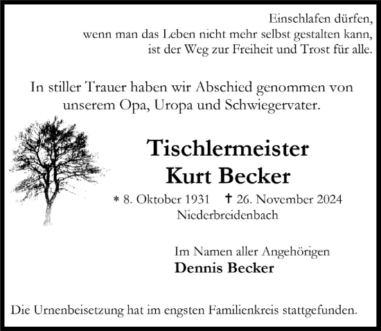Anzeige von Kurt Becker von  Lokalanzeiger 