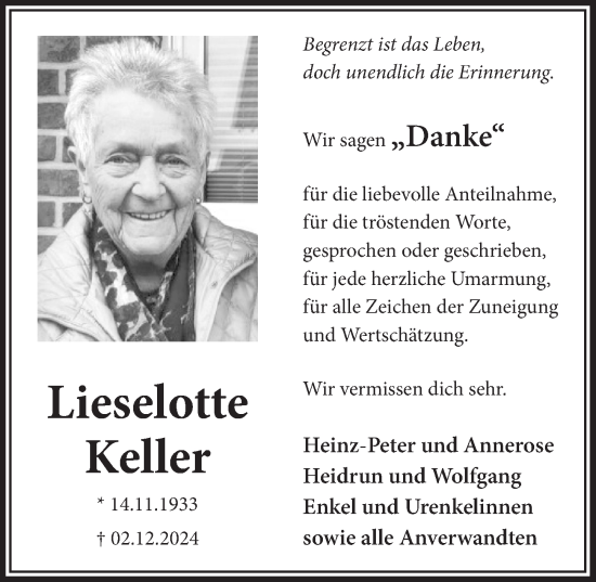 Anzeige von Lieselotte Keller von  Werbepost 