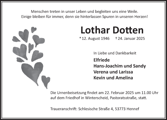 Anzeige von Lothar Dotten von  Extra Blatt 