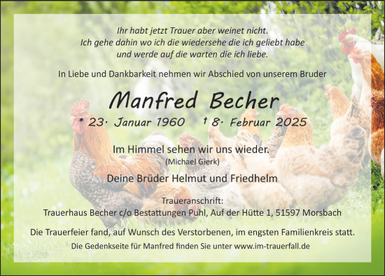 Anzeige von Manfred Becher von  Lokalanzeiger 