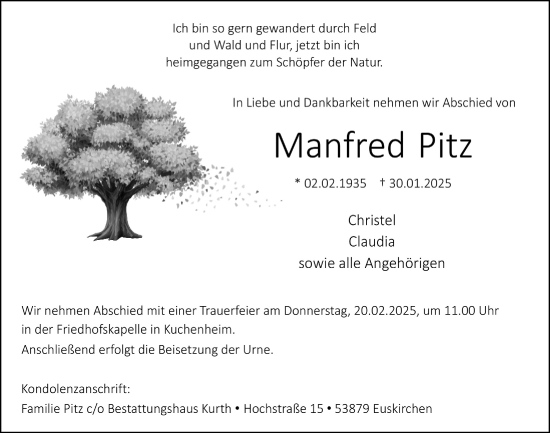 Anzeige von Manfred Pitz von  Blickpunkt Euskirchen 