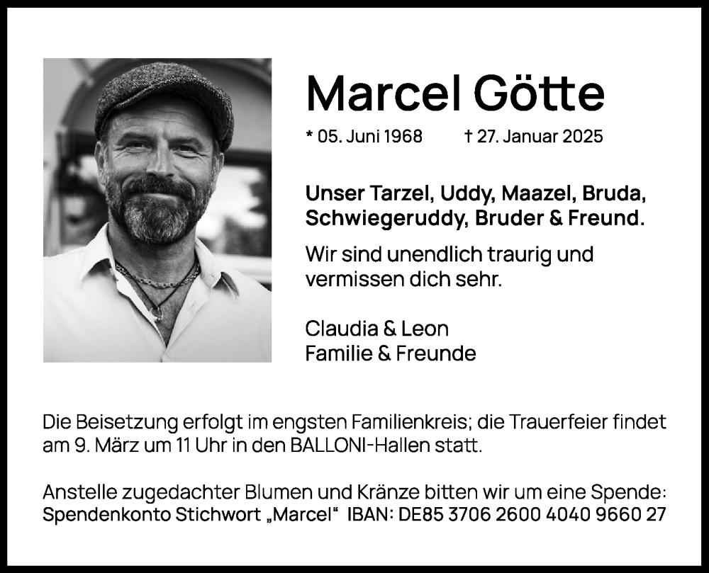  Traueranzeige für Marcel Götte vom 08.02.2025 aus Kölner Stadt-Anzeiger / Kölnische Rundschau / Express