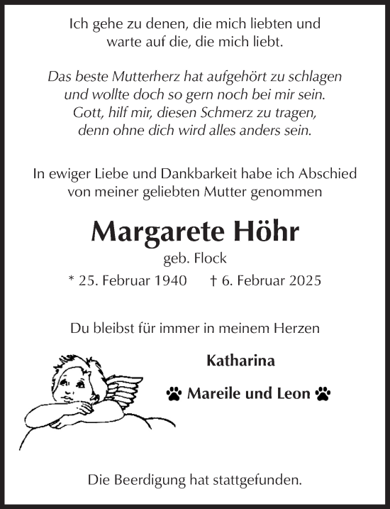 Anzeige von Margarete Höhr von  Wochenende 