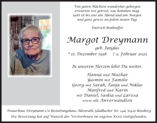 Anzeige von Margot Dreymann von  Bergisches Handelsblatt 