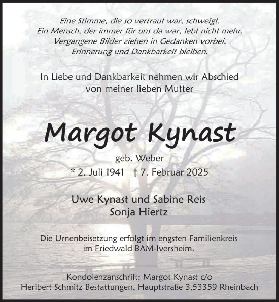 Anzeige von Margot Kynast von  Schaufenster/Blickpunkt 