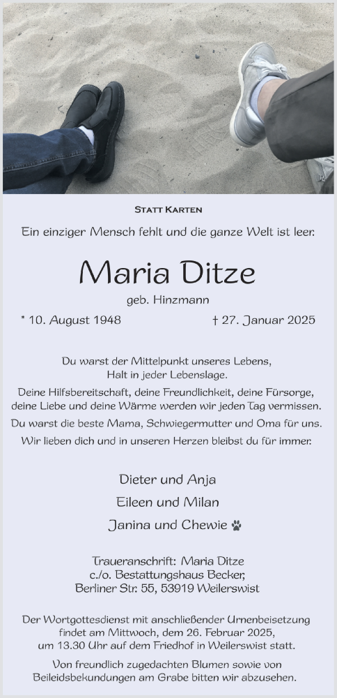 Anzeige von Maria Ditze von  Blickpunkt Euskirchen 