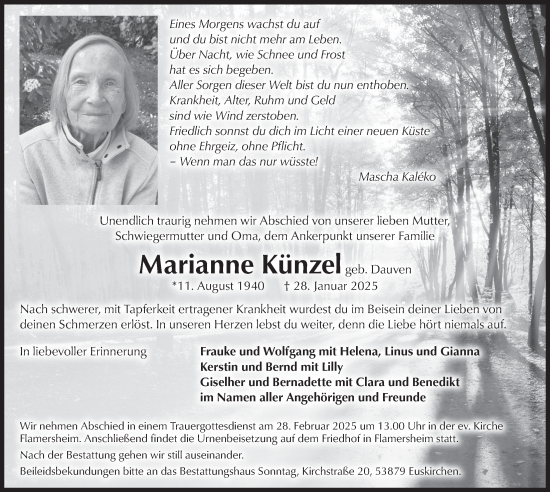 Anzeige von Marianne Künzel von  Blickpunkt Euskirchen 