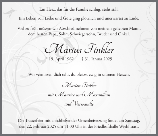 Anzeige von Marius Finkler von  Anzeigen Echo 