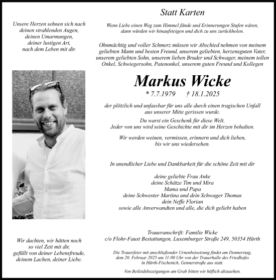 Anzeige von Markus Wicke von  Wochenende 
