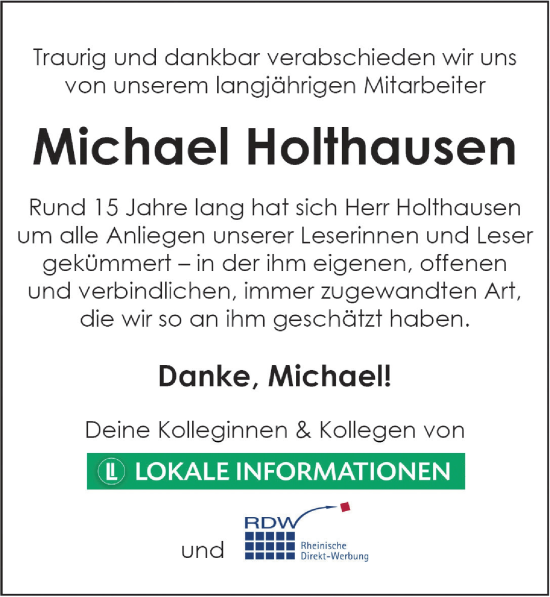 Anzeige von Michael Holthausen von  Lokale Informationen 