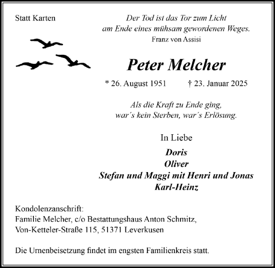 Anzeige von Peter Melcher von  Lokale Informationen 
