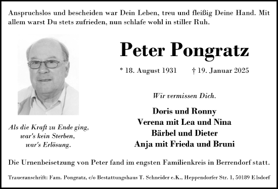 Anzeige von Peter Pongratz von  Werbepost 