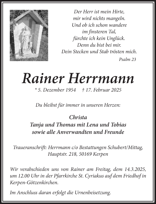 Anzeige von Rainer Herrmann von  Werbepost 