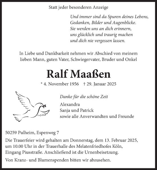 Anzeige von Ralf Maaßen von  Wochenende 