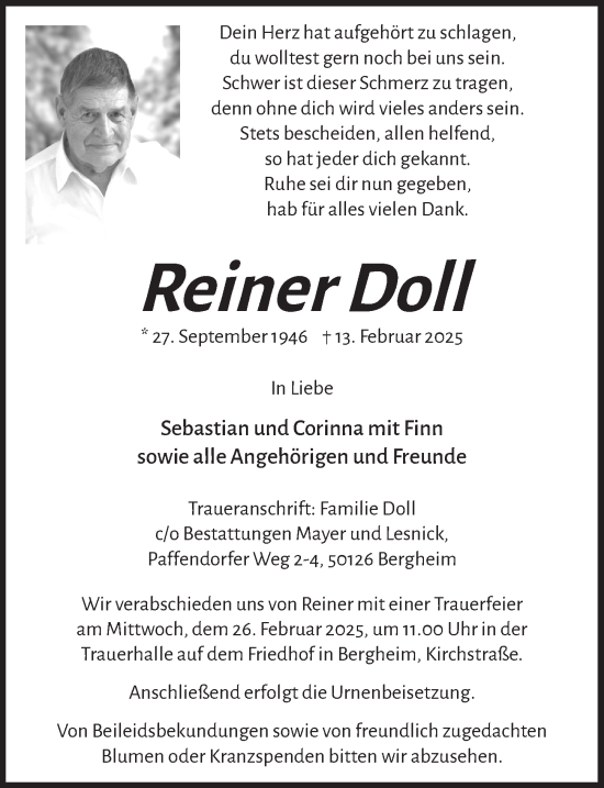 Anzeige von Reiner Doll von  Werbepost 