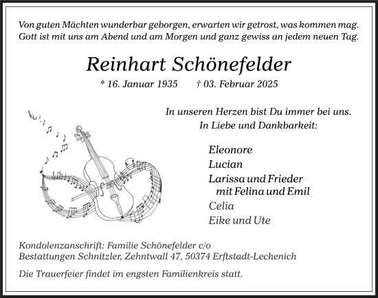 Anzeige von Reinhart Schönefelder von  Werbepost 