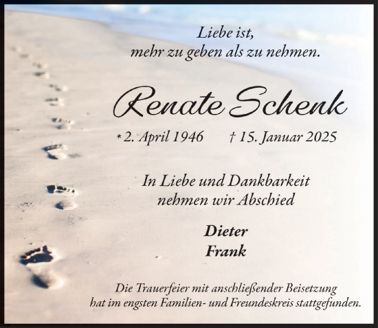 Anzeige von Renate Schenk von  Bergisches Handelsblatt 