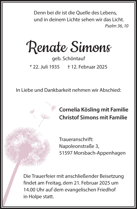 Anzeige von Renate Simons von  Lokalanzeiger 