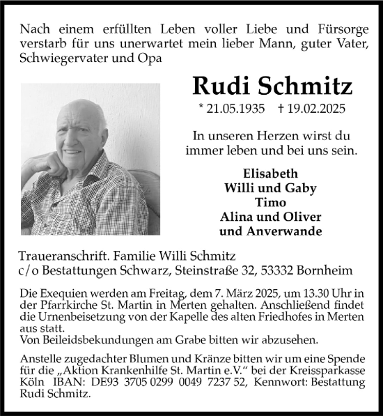 Anzeige von Rudi Schmitz von  Schaufenster/Blickpunkt 
