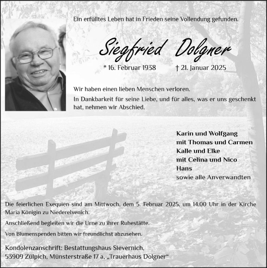 Anzeige von Siegfried Dolgner von  Blickpunkt Euskirchen 
