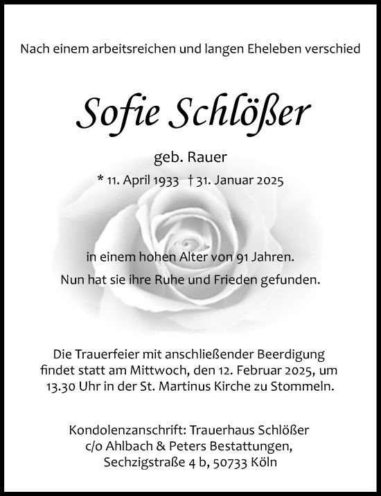 Anzeige von Sofie Schlößer von  Wochenende 