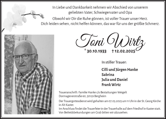 Anzeige von Toni Wirtz von  Werbepost 