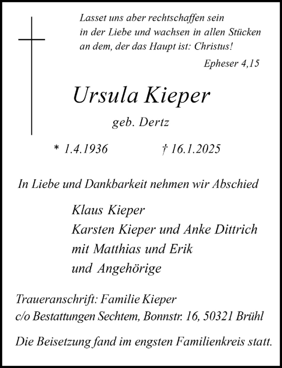 Anzeige von Ursula Kieper von  Schlossbote/Werbekurier 