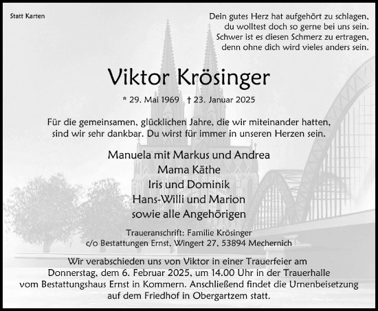 Anzeige von Viktor Krösinger von  Blickpunkt Euskirchen 