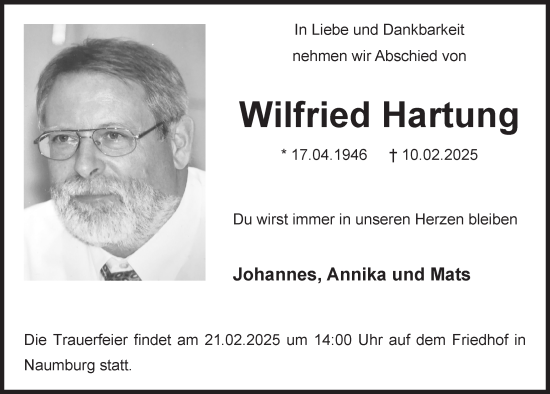 Anzeige von Wilfried Hartung von  Werbepost 