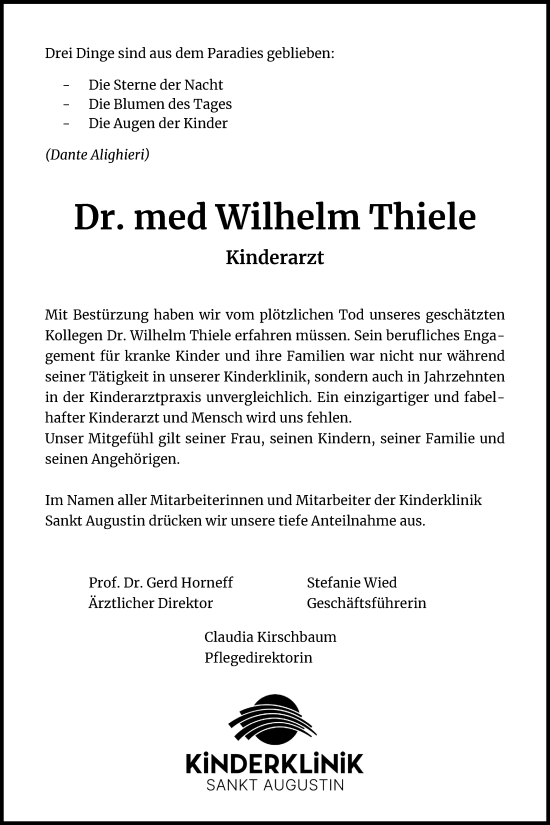 Anzeige von Wilhelm Thiele von Kölner Stadt-Anzeiger / Kölnische Rundschau / Express