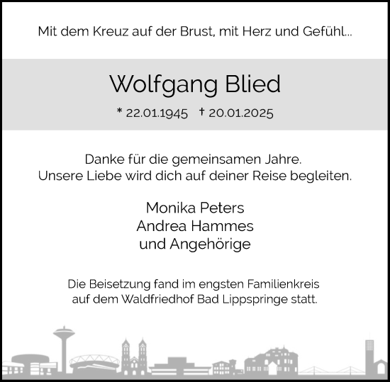 Anzeige von Wolfgang Blied von Kölner Stadt-Anzeiger / Kölnische Rundschau / Express